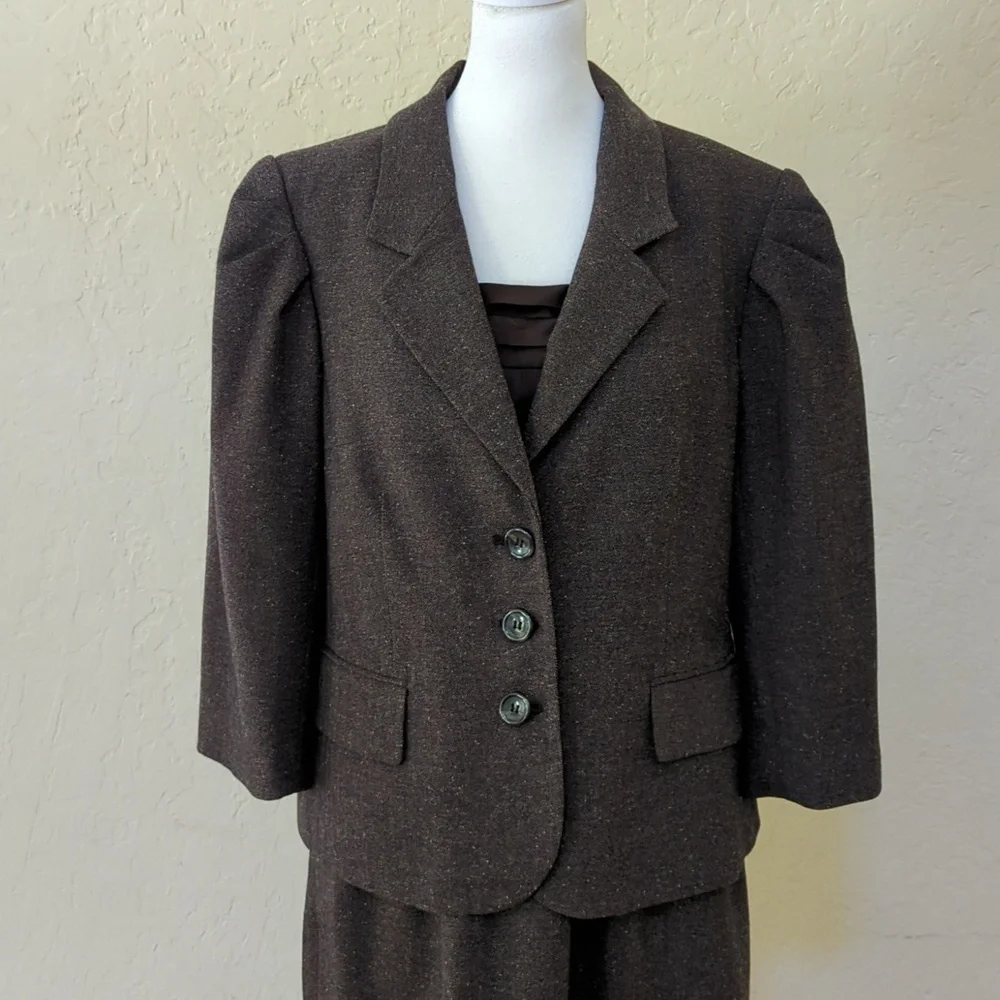 The Limited Dark Brown Satin and Herringbone Tweed Professional Dress Size 12 - Picture 8 of 11